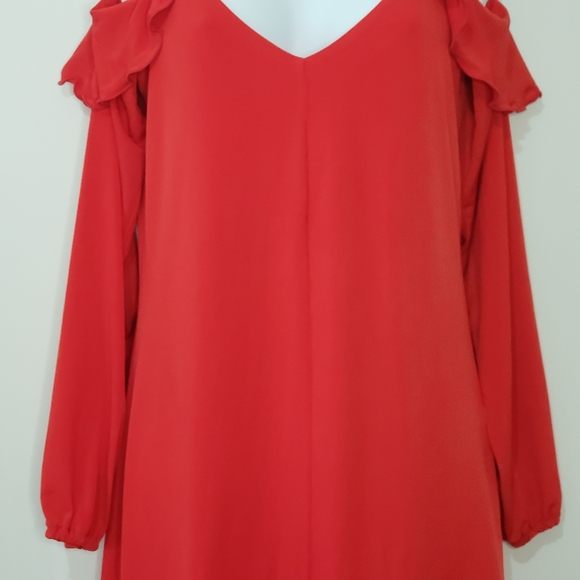 Michael Kors Ladies Cocktail Evening Party Dress Size S Red Gold Cold Shoulders - Picture 6 of 7